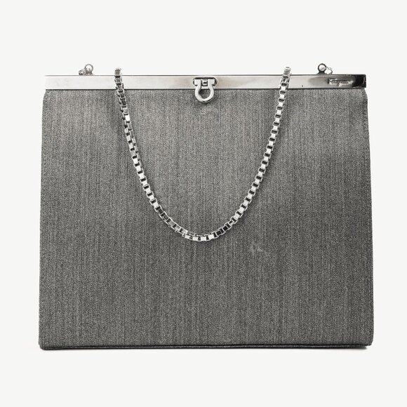Salvatore Ferragamo Grey Flannel Gancini-Clasp Evening Bag
